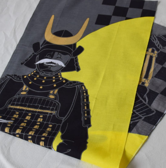 Long kendo tenugui for kendo featuring a samurai